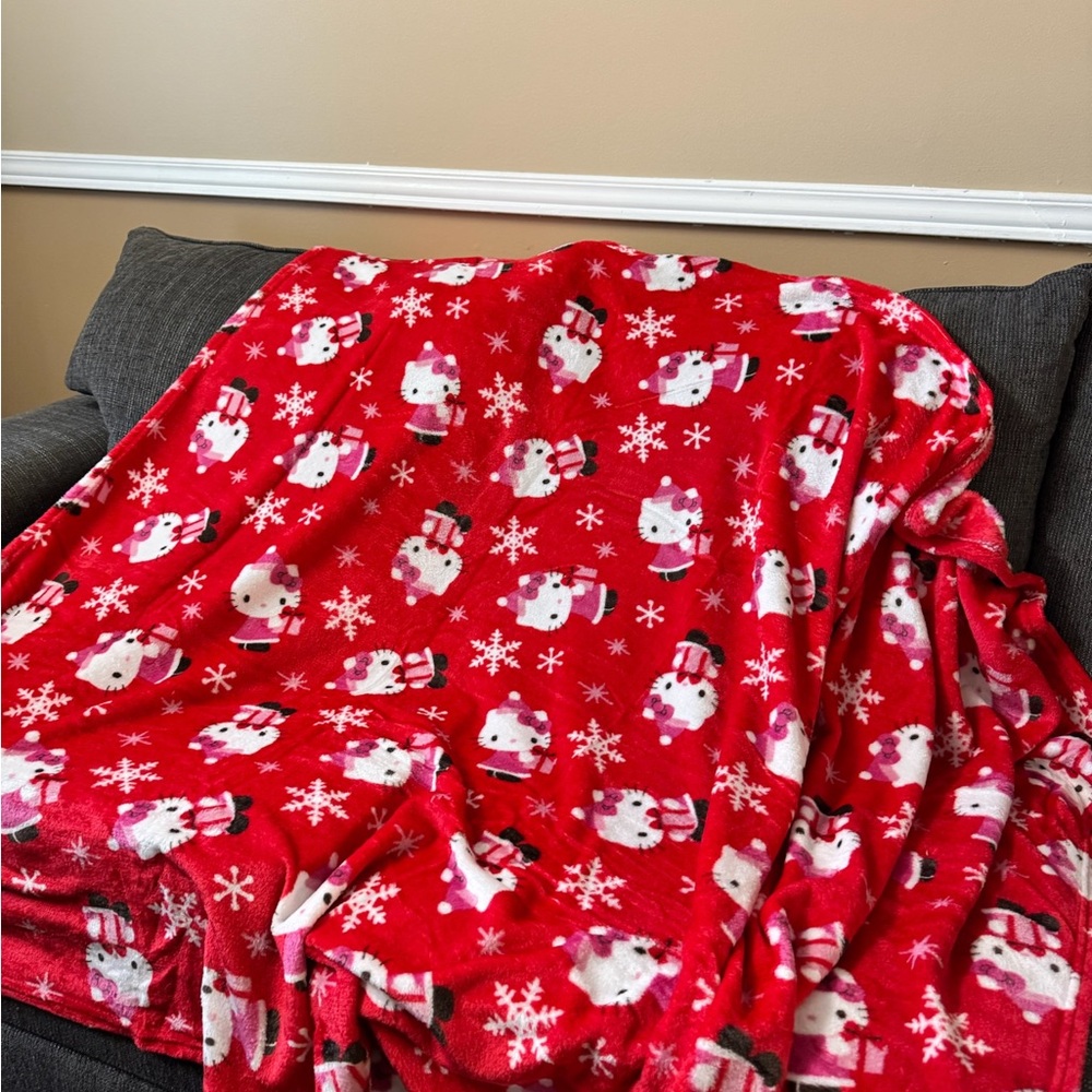 Hello Kitty Red Holiday Blanket with Snowflake Design